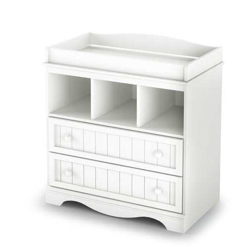 Image of White Wood Baby Diaper Changing Table with 2 Drawers