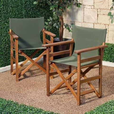 Image of Set of 2 - Outdoor Patio Seating Directors Chair with Forest Green Fabric Seat