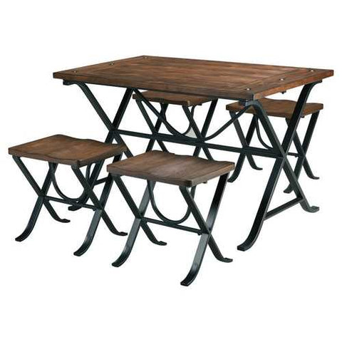 Image of Industrial Style 5-Piece Dining Room Set with Table and 4 Backless Stools