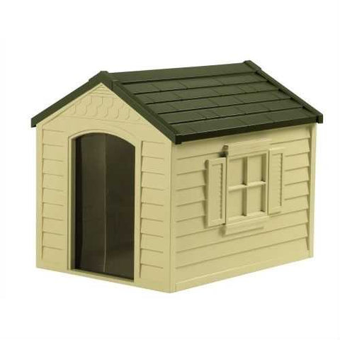 Image of Durable Outdoor Plastic Dog House in Taupe and Bronze - For Dogs up to 70 pounds