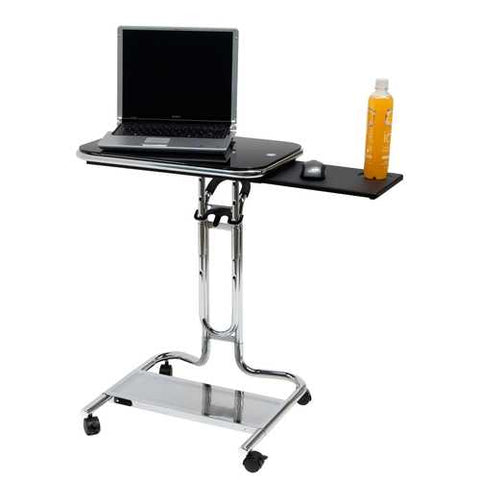 Image of Mobile Laptop Computer Desk Cart with Black Glass Top