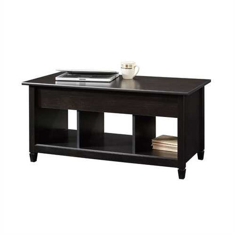 Image of Black Wood Finish Lift-Top Coffee Table with Bottom Storage Space