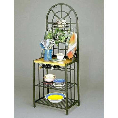 Image of Black Steel Bakers Rack with Utility Hooks and Storage Shelving