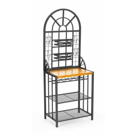 Image of Black Steel Bakers Rack with Utility Hooks and Storage Shelving