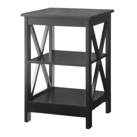 Image of Black Wood X-Design End Table Nightstand with 3 Open Shelves