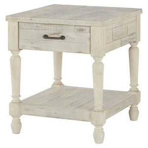 Cottage Style 1-Drawer End Table Nightstand in White Wood Finish