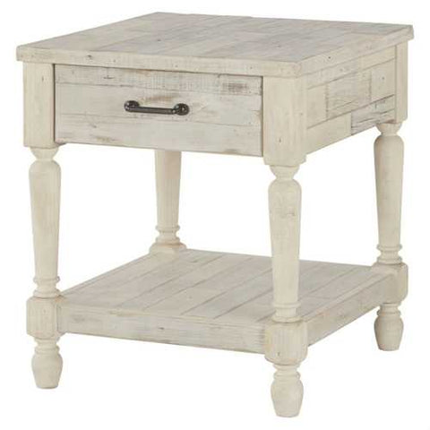 Image of Cottage Style 1-Drawer End Table Nightstand in White Wood Finish