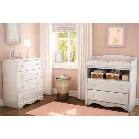 Image of White 4 Drawer Bedroom Chest with Wooden Knobs