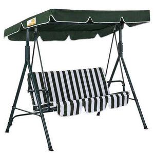 Outdoor Patio Porch Deck Steel Frame 3-Seat Canopy Swing Hammock in Green and White