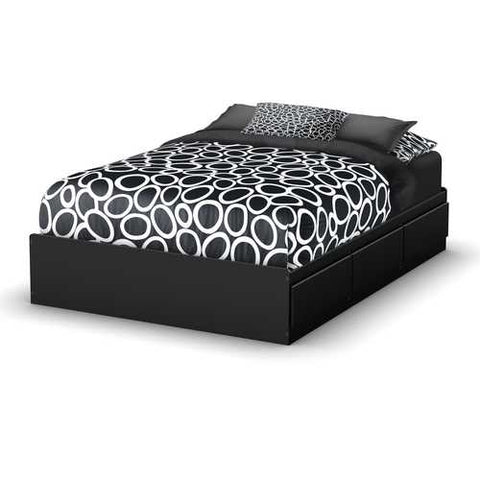 Image of Full size Modern Platform Bed with 3 Storage Drawers in Black