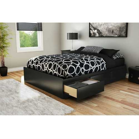 Image of Full size Modern Platform Bed with 3 Storage Drawers in Black