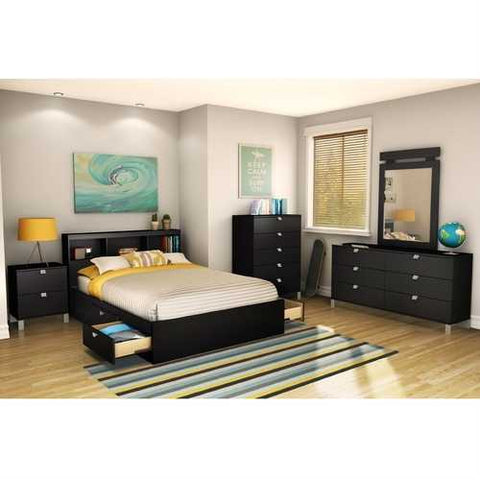 Image of Full size Modern Platform Bed Frame with 4 Storage Drawers in Black