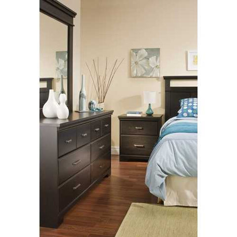 Image of Triple Dresser in Ebony Wood Finish with 6 Drawers and Metal Handles