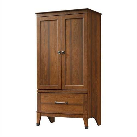 Image of Bedroom Wardrobe Cabinet Storage Armoire in Medium Brown Cherry Wood Finish