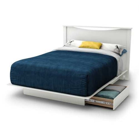 Image of Queen size Contemporary White Platform Bed with 2 Storage Drawers