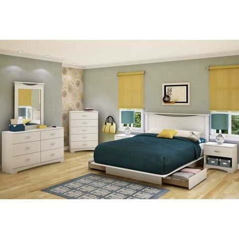 Image of Queen size Contemporary White Platform Bed with 2 Storage Drawers