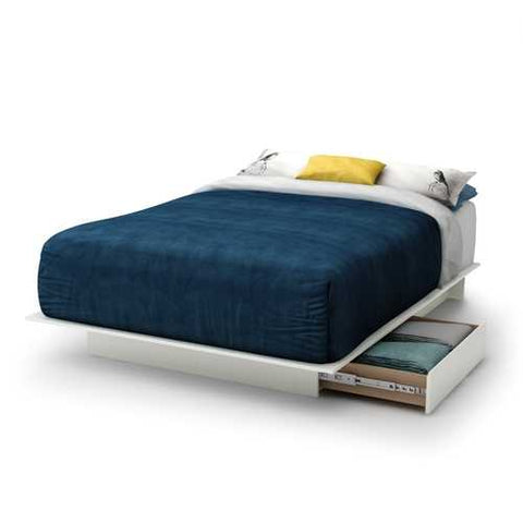 Image of Full size White Modern Platform Bed Frame with 2 Storage Drawers