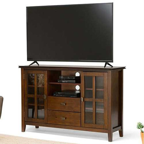 Image of Medium Brown Wood Tall TV Stand for TV's up to 60-inch