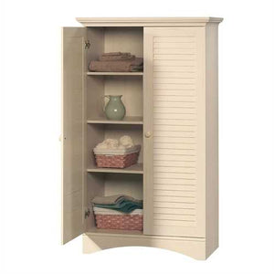 Louver 2-Door Storage Cabinet Bed Bath Armoire Wardrobe in Antique White