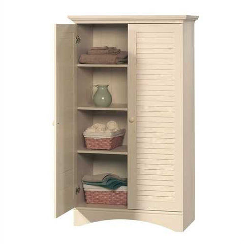 Image of Louver 2-Door Storage Cabinet Bed Bath Armoire Wardrobe in Antique White