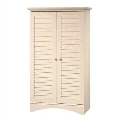 Image of Louver 2-Door Storage Cabinet Bed Bath Armoire Wardrobe in Antique White