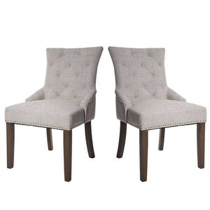 Set of 2 - Traditional Grey Linen Fabric Upholstered Dinging Chair with Nailhead Trim