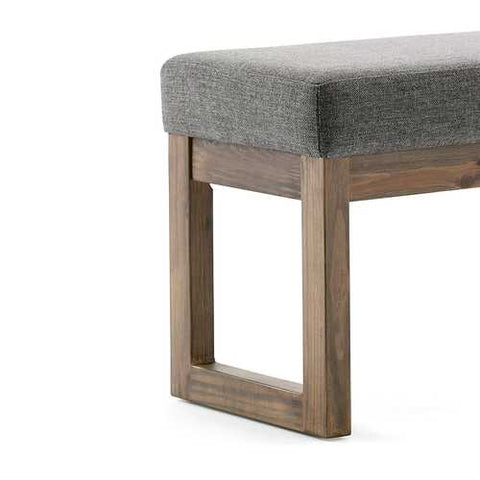 Image of Modern Wood Frame Accent Bench Ottoman with Grey Upholstered Fabric Seat