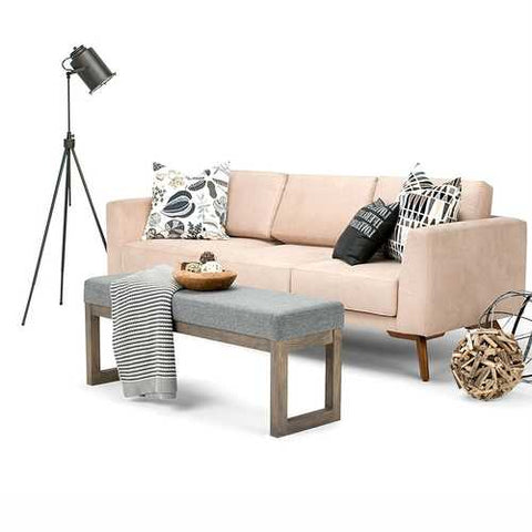 Image of Modern Wood Frame Accent Bench Ottoman with Grey Upholstered Fabric Seat