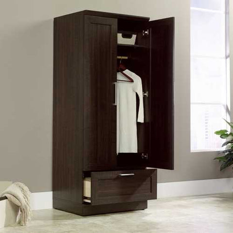 Image of Bedroom Wardrobe Armoire Cabinet in Dark Brown Oak Wood Finish