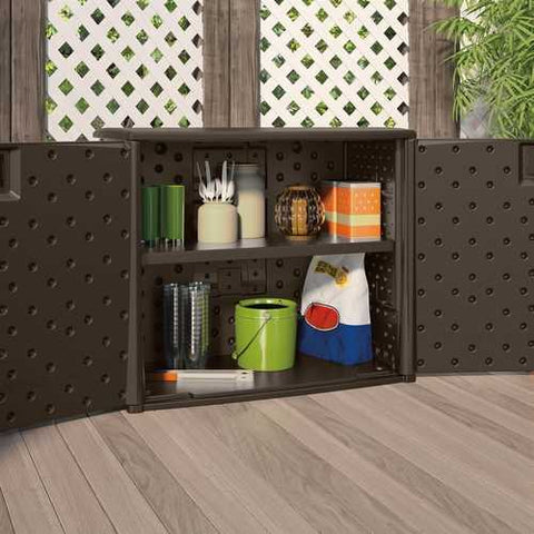 Image of Outdoor Resin Wicker Storage Cabinet Shed in Dark Mocha Brown