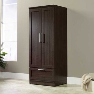 Dark Brown Wood Wardrobe Cabinet Armoire with Garment Rod