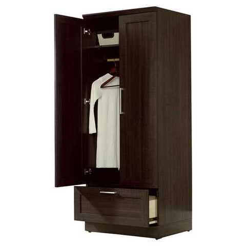 Image of Dark Brown Wood Wardrobe Cabinet Armoire with Garment Rod