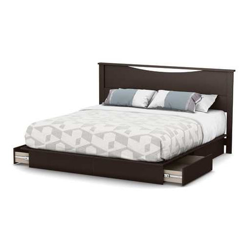 Image of King size Modern Platform Bed with 2 Storage Drawers in Chocolate