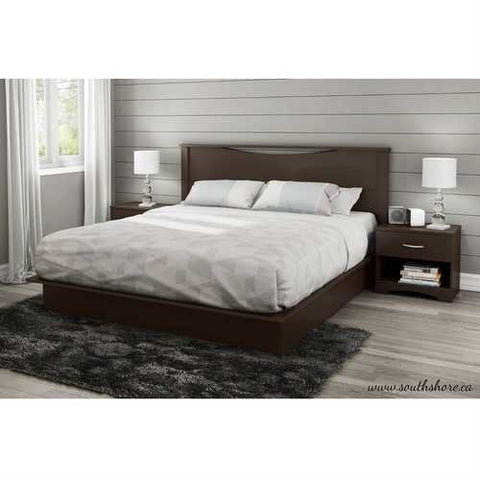 Image of King size Modern Platform Bed with 2 Storage Drawers in Chocolate