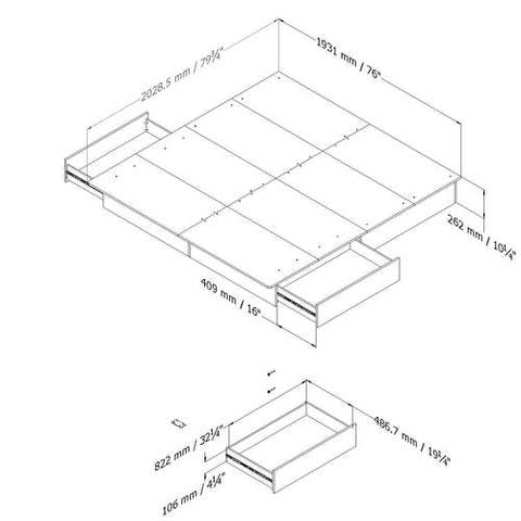 Image of King size Modern Platform Bed with Storage Drawers in White Finish