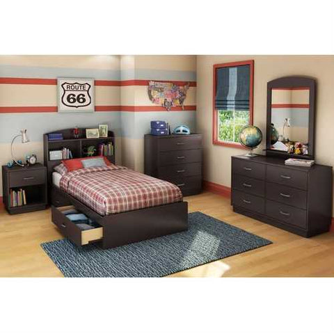 Image of Chocolate Brown Modern Bedroom 6-Drawer Double Dresser Wardrobe