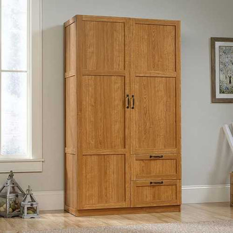 Image of Bedroom Wardrobe Cabinet Storage Closet Organizer in Medium Oak Finish