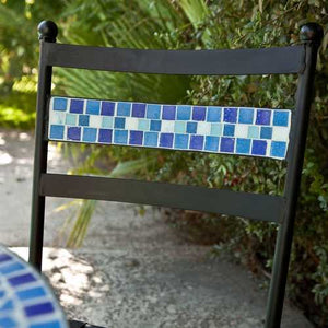 Set of 2 - Black Powder Coated Iron Metal Patio Bistro Chairs with Aqua Blue Backrest