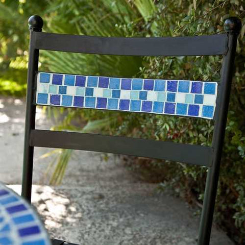 Image of Set of 2 - Black Powder Coated Iron Metal Patio Bistro Chairs with Aqua Blue Backrest