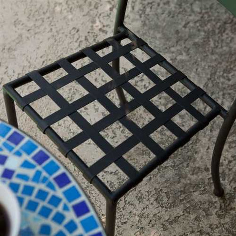 Image of Set of 2 - Black Powder Coated Iron Metal Patio Bistro Chairs with Aqua Blue Backrest