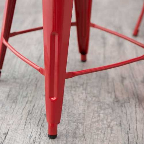 Image of Set of 2 - Modern 30-inch Metal Bar Stools in Red Powder Coat Finish