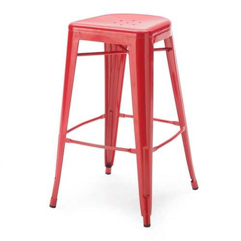 Image of Set of 2 - Modern 30-inch Metal Bar Stools in Red Powder Coat Finish