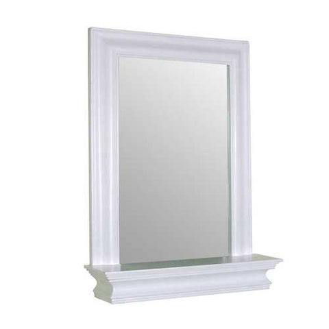 Image of Framed Bathroom Mirror Rectangular Shape with Bottom Shelf in White Wood Finish