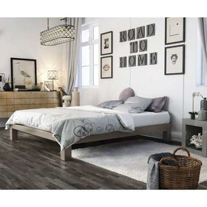 Queen size Champagne Metal Platform Bed Frame with Wood Slats