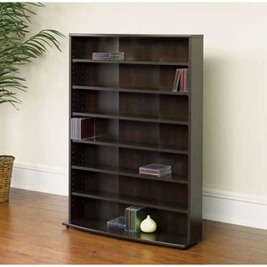 Contemporary 6-Shelf Bookcase Multimedia Storage Rack Tower in Cinnamon Cherry FInish