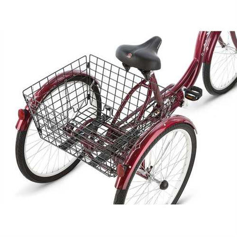 Image of Black Cherry Single Speed Adult 3-Wheel Cruiser Bike Tricycle with Basket