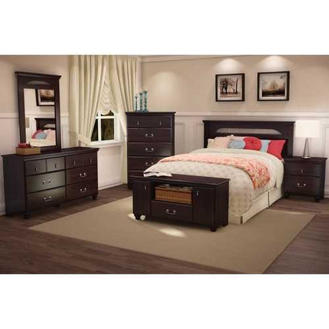 Image of Dark Mahogany Wood Grain Finish Bedroom Dresser with 6 Drawers