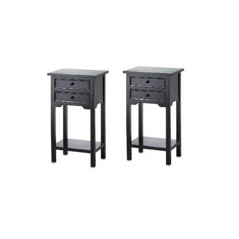 Image of Set of 2 Nightstand Side Tables / End Table in Black Finish Pine Wood