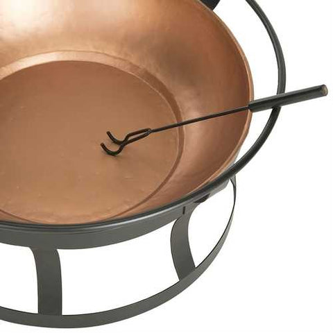 Image of Copper Fire Pit with Black Iron Stand Grate and Fire Poker