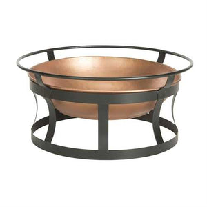 Copper Fire Pit with Black Iron Stand Grate and Fire Poker